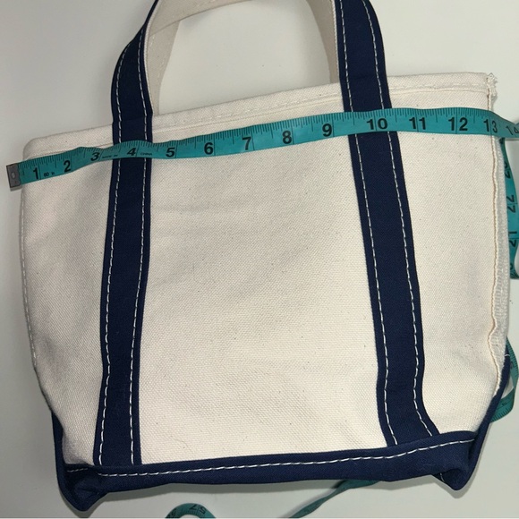 L.L. Bean Boat and Tote Beige Navy Blue Canvas Small Bag Stiff Handles - Picture 14 of 14
